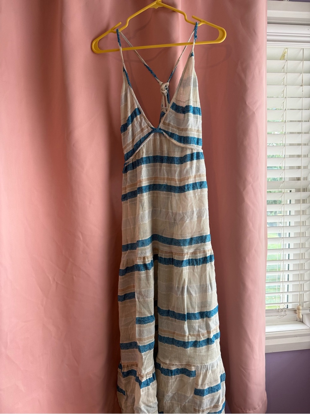 Ramy Brook Blue and Cream Striped Mesh Swim Coverup NWT